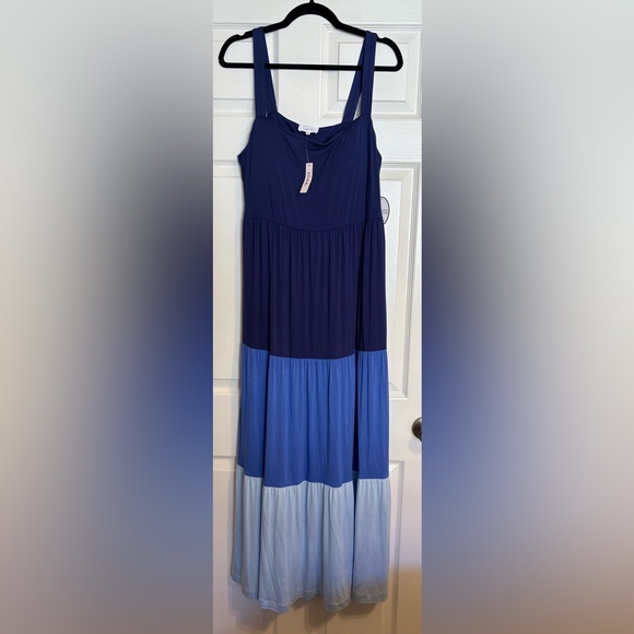 NWT Soma Weekend Soft Jersey Colorblock Trapeze Maxi Bra Dress Blue XL - Picture 2 of 6
